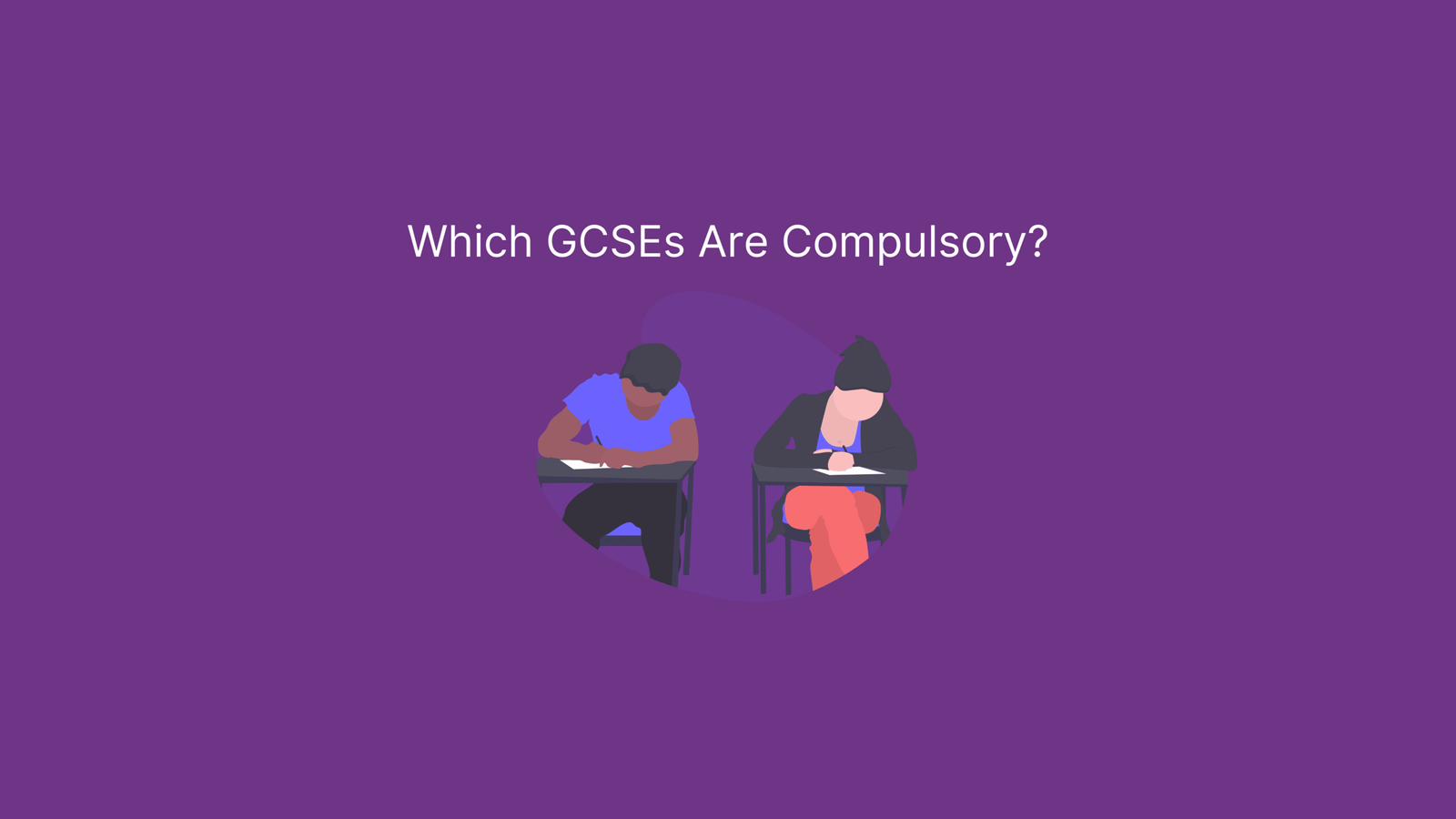 Which GCSE Subjects are Compulsory? Purple blog banner. Students studying for their GCSE exams.